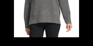 DKNY Women's Contrast-Trim Double-Knit Sweater Gray Size Large