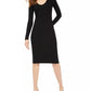 Planet Gold Women's Black Long Sleeve Scoop Neck Below The Knee Body Con Dress Black Size Small