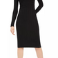 Planet Gold Women's Black Long Sleeve Scoop Neck Below The Knee Body Con Dress Black Size Small