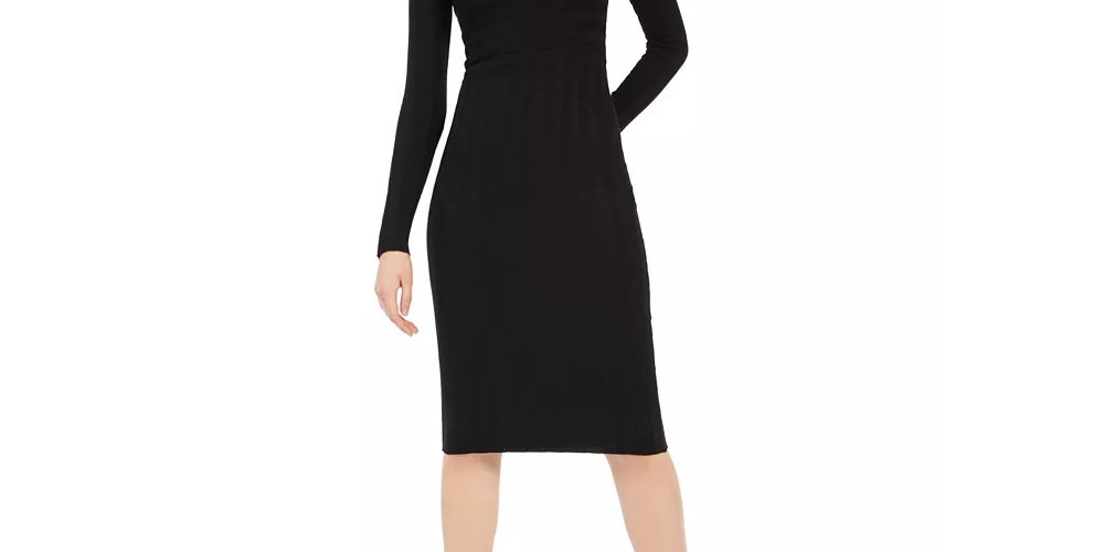 Planet Gold Women's Black Long Sleeve Scoop Neck Below The Knee Body Con Dress Black Size Small