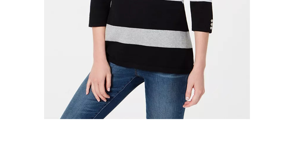 Karen Scott Women's Petite Cotton Striped Sweater Pink Size PS