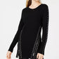 Bar III Women's Zippered Studded Sweater Black Size Medium