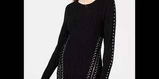 Bar III Women's Zippered Studded Sweater Black Size Medium
