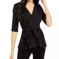 Alfani Women's Petite Faux-Wrap Elbow-Sleeve Top Black Size Petite X-Large