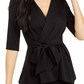 Alfani Women's Petite Faux-Wrap Elbow-Sleeve Top Black Size Petite X-Large