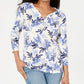 Karen Scott Women's Printed Henley Blue Size Small