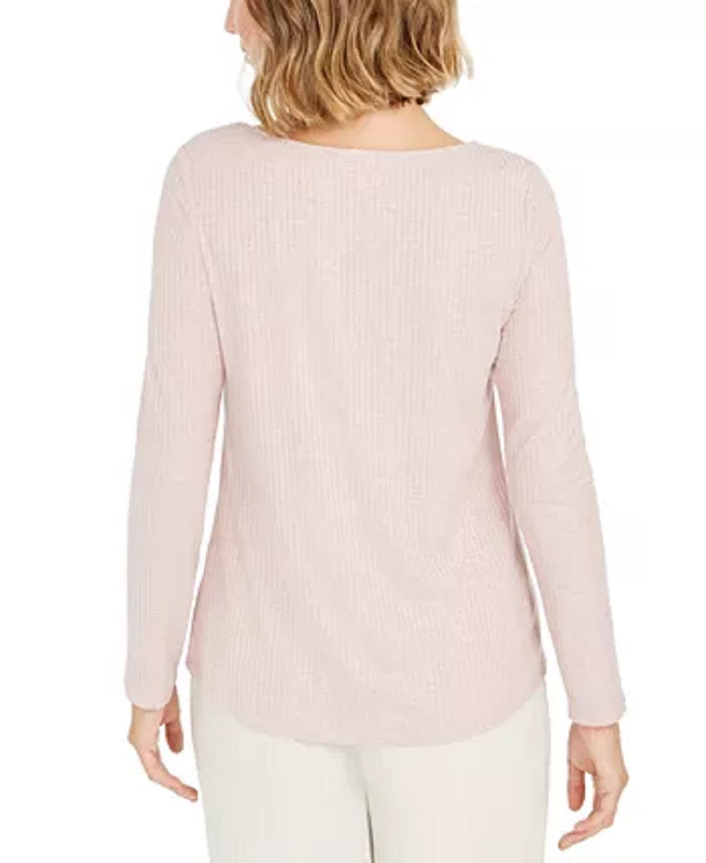 Charter Club Women's Petite Ribbed BOAT-Neck Top Pink Size PL