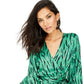 INC International Concepts Women's Animal Print Wrap Top Green Size X-Small