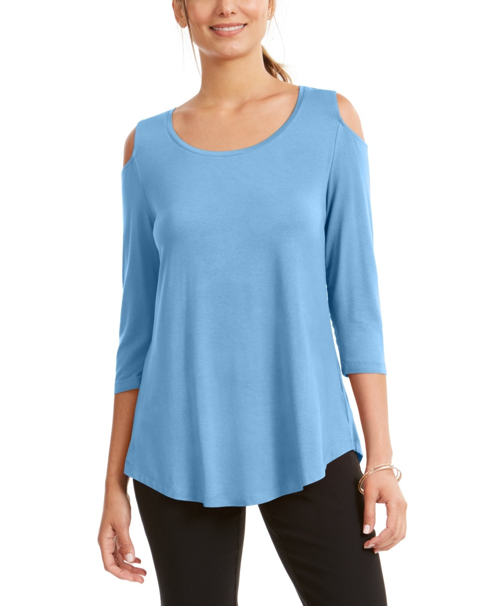 JM Collection Women's Cold Shoulder Top Blue Size X-Small