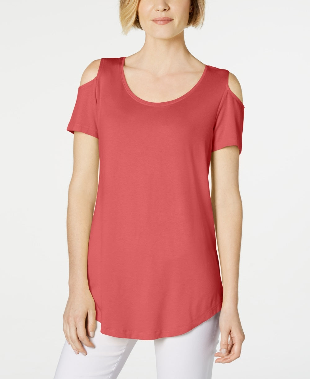 JM Collection Women's Cold Shoulder Swing T Shirt Red Size XX-Large