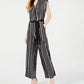 Monteau Women's Petite Faux Wrap Striped Jumpsuit Black Size Petite Large