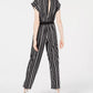 Monteau Women's Petite Faux Wrap Striped Jumpsuit Black Size Petite Large