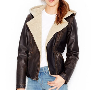 Levi's Women's Faux Leather Hooded Moto Jacket Brown Size X-Small