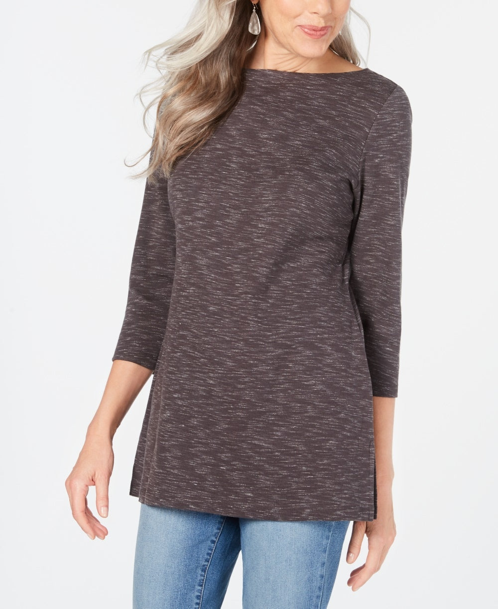 Karen Scott Women's Boat Neck Space Dyed Top Gray Size Medium
