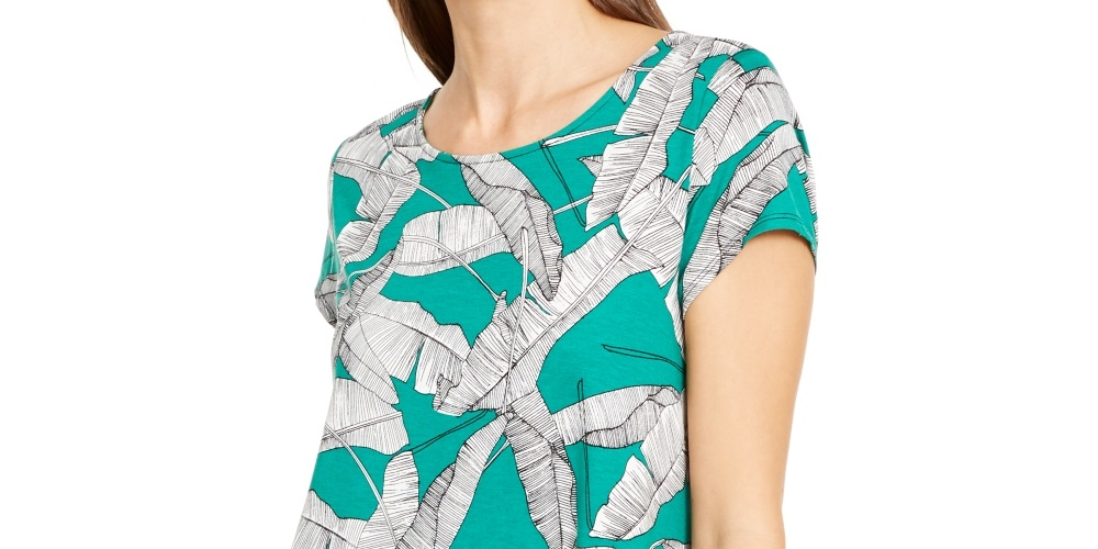 Alfani Women's Printed T-Shirt Green Size Medium