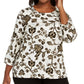 JM Collection Women's Plus Metallic Floral Print Top Beige Size 3X