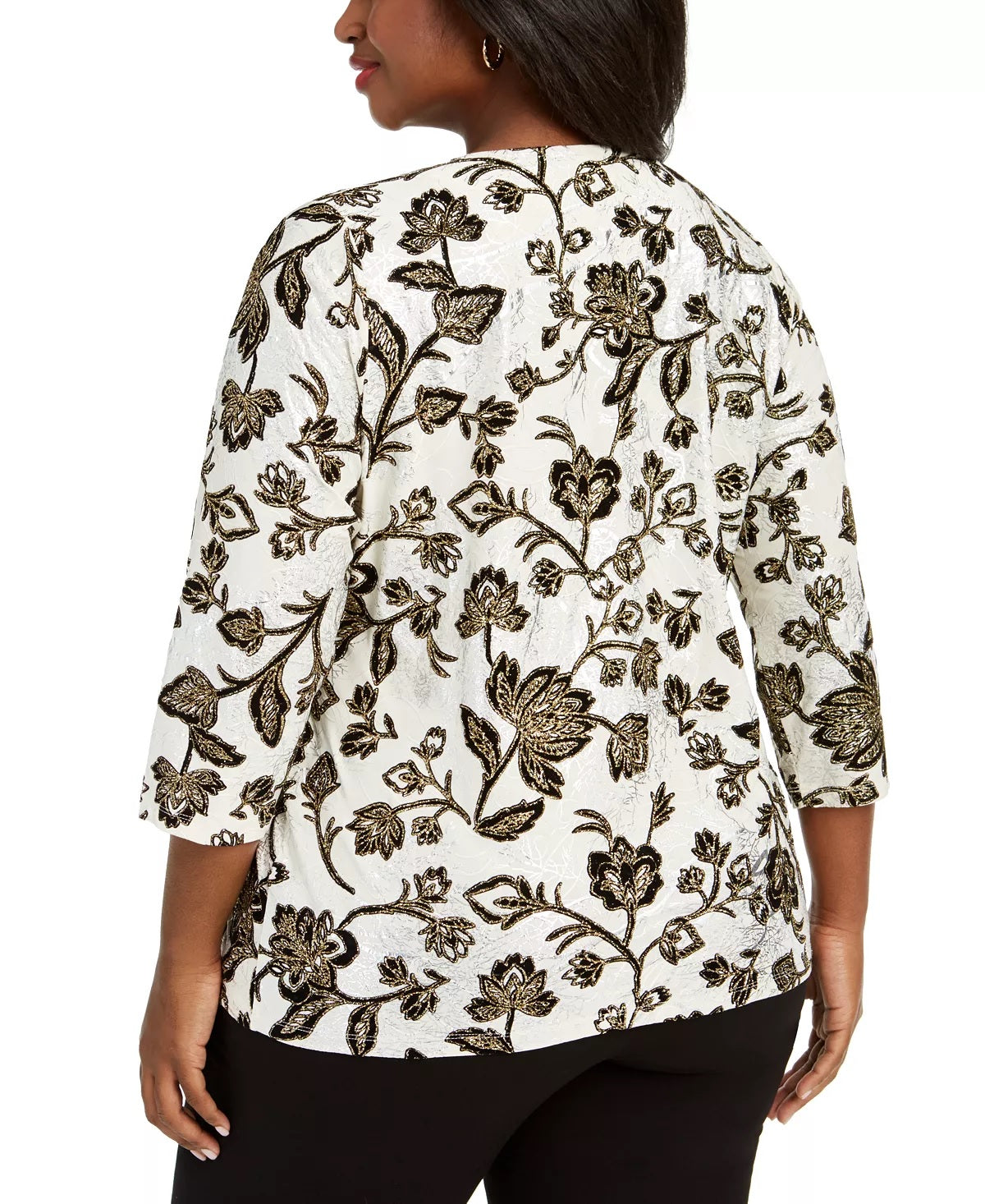 JM Collection Women's Plus Metallic Floral Print Top Beige Size 3X