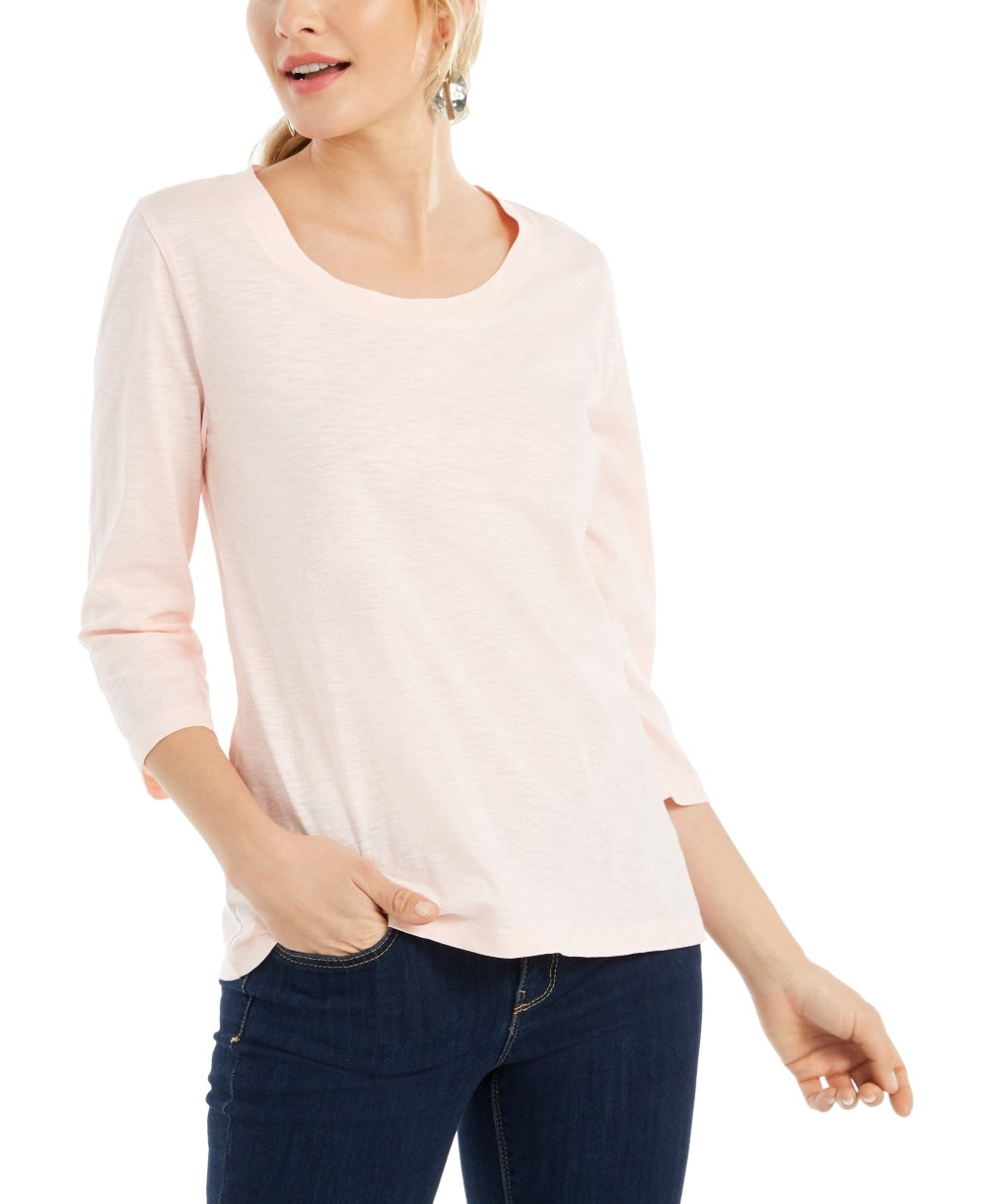 Style & Co Women's 3/4-Sleeve Scoop-Neck Top Pink Size Medium