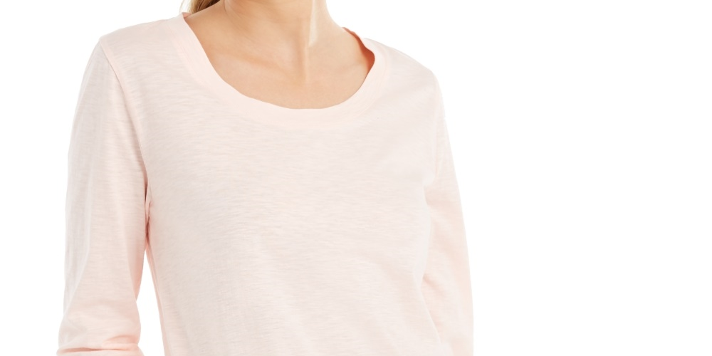 Style & Co Women's 3/4-Sleeve Scoop-Neck Top Pink Size Medium