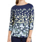 Charter Club Women's Floral-Print Boat-Neck Top Blue Size X-Large
