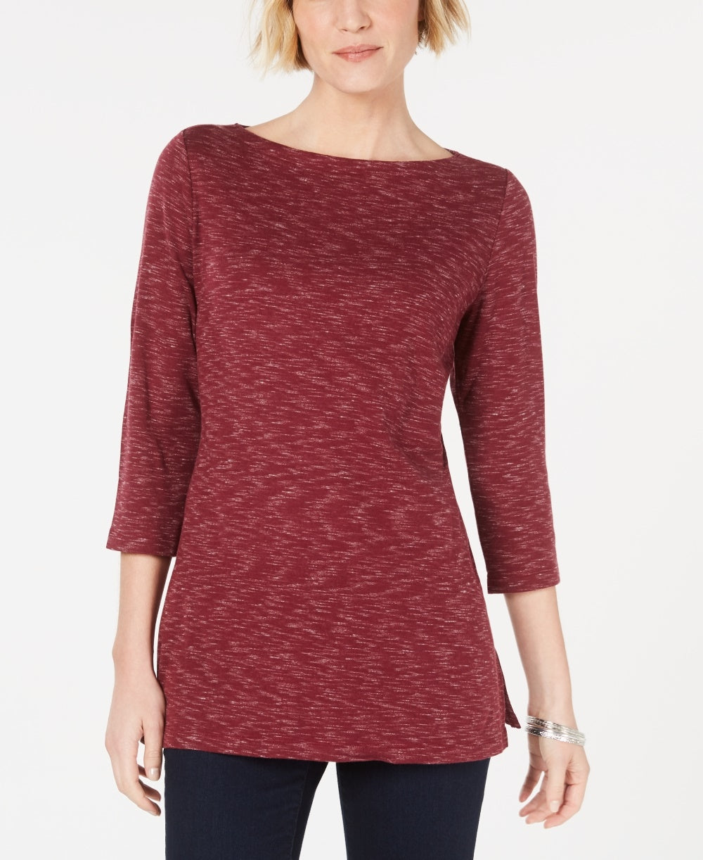 Karen Scott Women's BOAT-Neck Space-Dyed Top  Medium Red Size Small