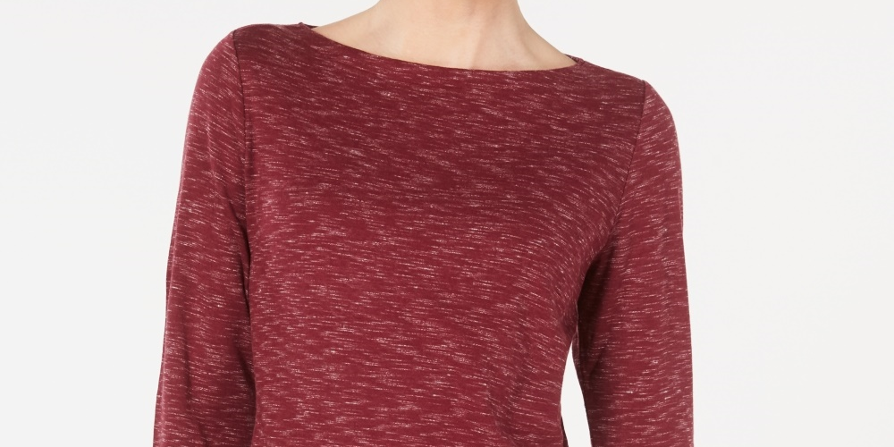 Karen Scott Women's BOAT-Neck Space-Dyed Top  Medium Red Size Small