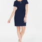 Karen Scott Women's Cotton Lace Up Split Neck Dress  Blue Size Small