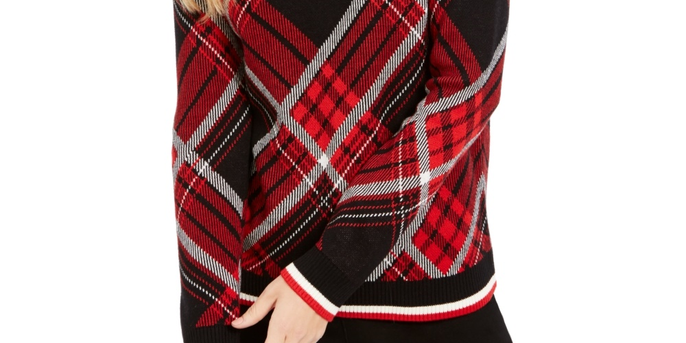 Charter Club Women's Plaid Crewneck Sweater Black Size Medium