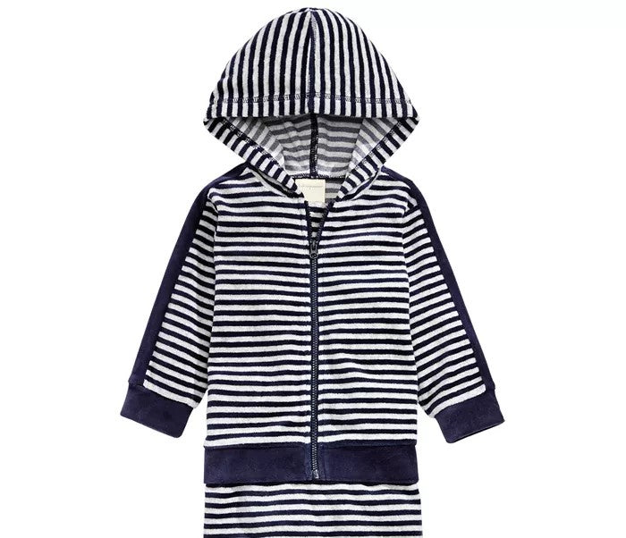 First Impressions Baby Boys 2-Pc. Striped Velour Hoodie & Pants Set Blue Size 18MOS
