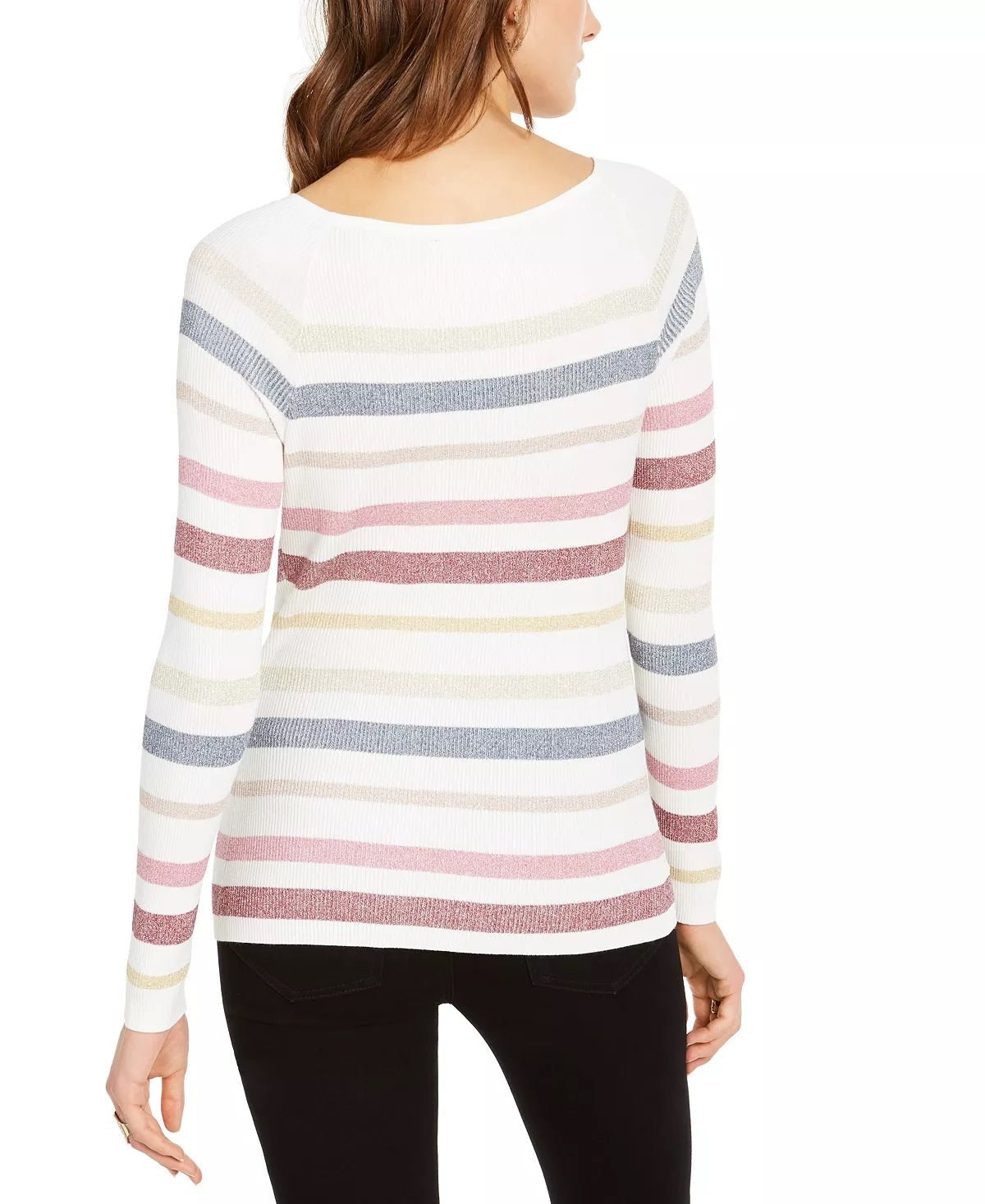 INC International Concepts Women's Striped Pullover Sweater White Size X-Large