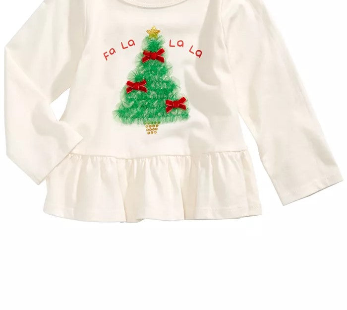 First Impressions Baby Girl's Tulle Tree-Print Peplum T-Shirt White Size 12MOS