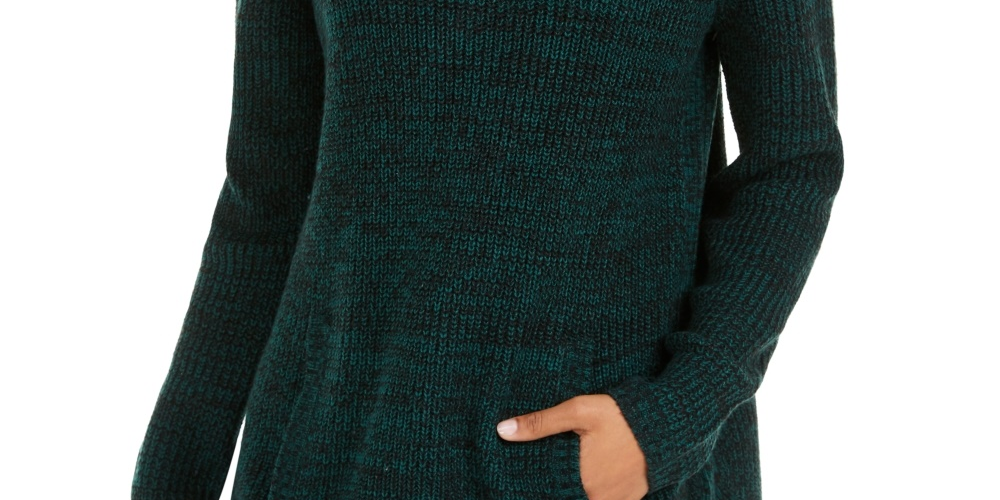 Style & Co Women's Envelope Neck Kangaroo Pocket Knit Sweater Green Size X-Small