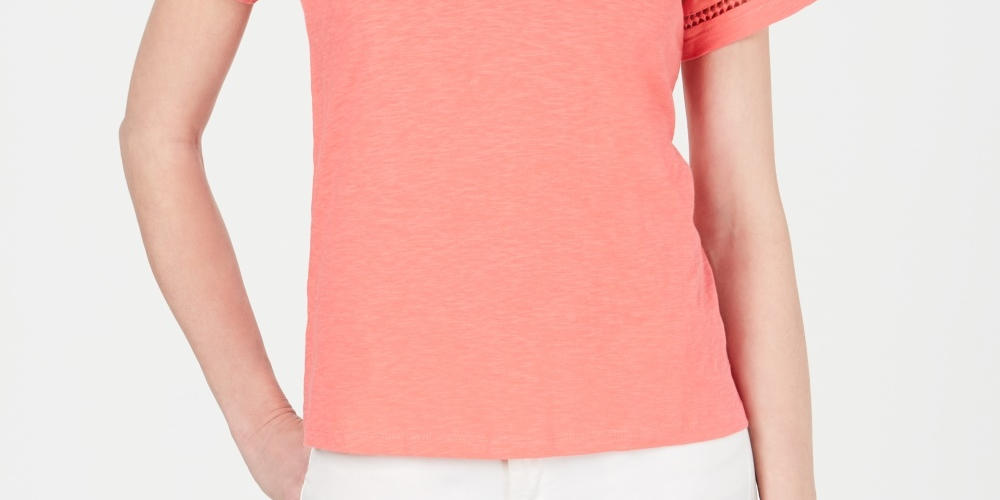 Charter Club Women's Split-Neck Cotton Top Pink Size X-Small