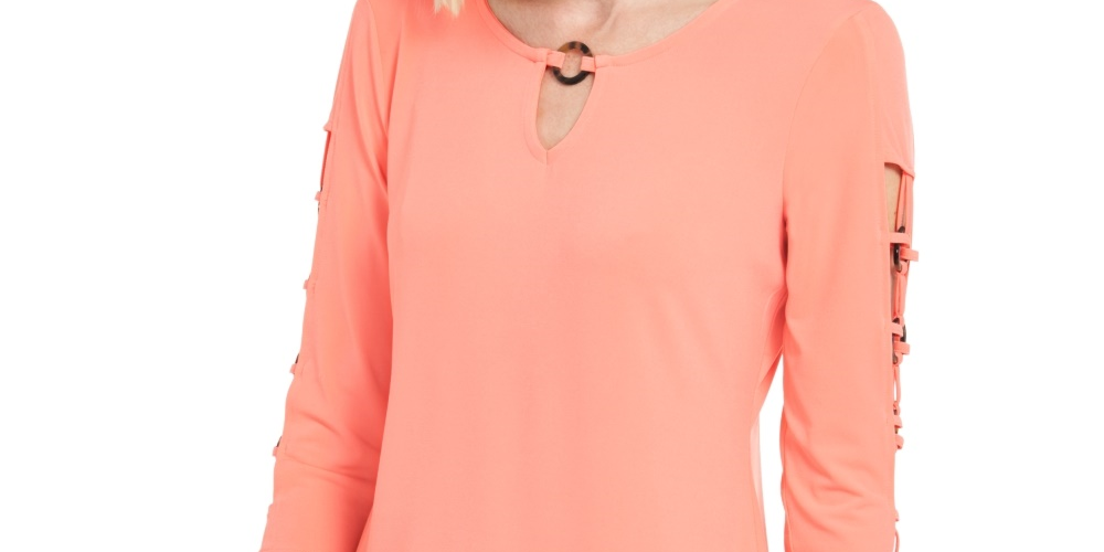 JM Collection Women's O Ring Lattice Top Orange Size Small