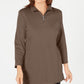 Karen Scott Women's Cotton Half-Zip Mock-Neck Top Brown Size Medium