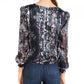 INC International Concepts Women's Petite Printed Tie-Hem Blouse Blue Size Petite
