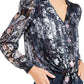 INC International Concepts Women's Petite Printed Tie-Hem Blouse Blue Size Petite