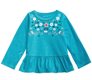 First Impressions Baby Girl's Cotton Floral Print Peplum Hem Tunic Pure Aqua Size 12 Months