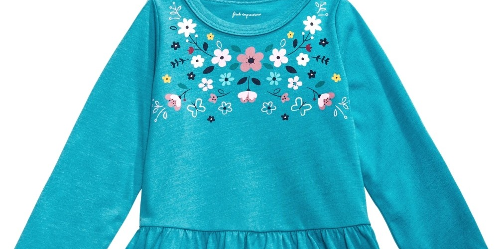 First Impressions Baby Girl's Cotton Floral Print Peplum Hem Tunic Pure Aqua Size 12 Months