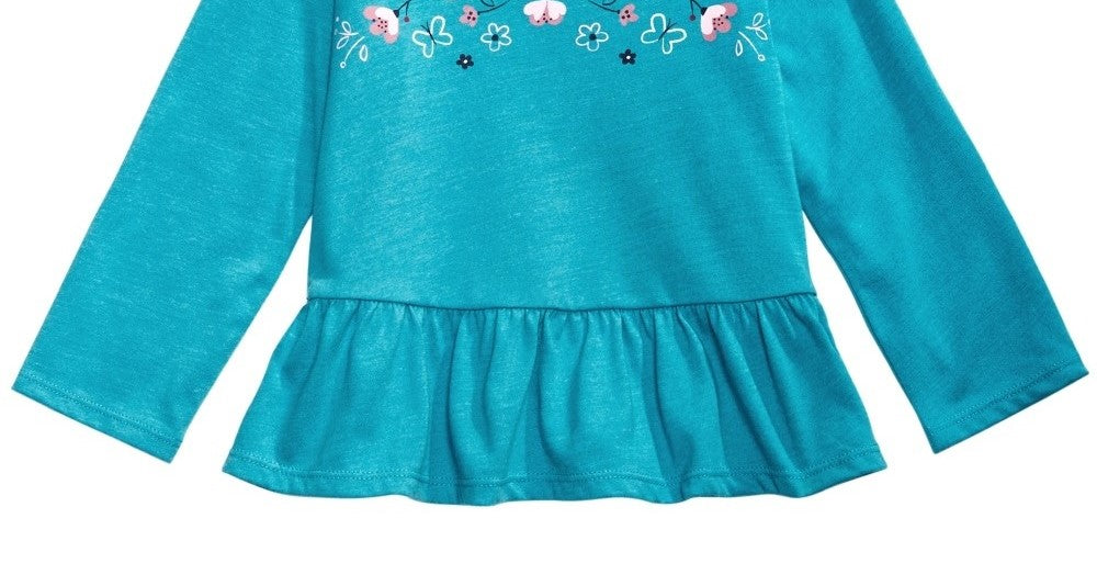 First Impressions Baby Girl's Cotton Floral Print Peplum Hem Tunic Pure Aqua Size 12 Months