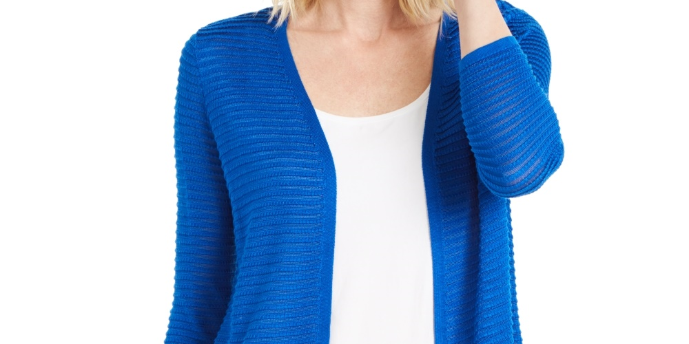 Alfani Women's Textured Ottoman-Ribbed Cardigan  Blue Size XX-Large
