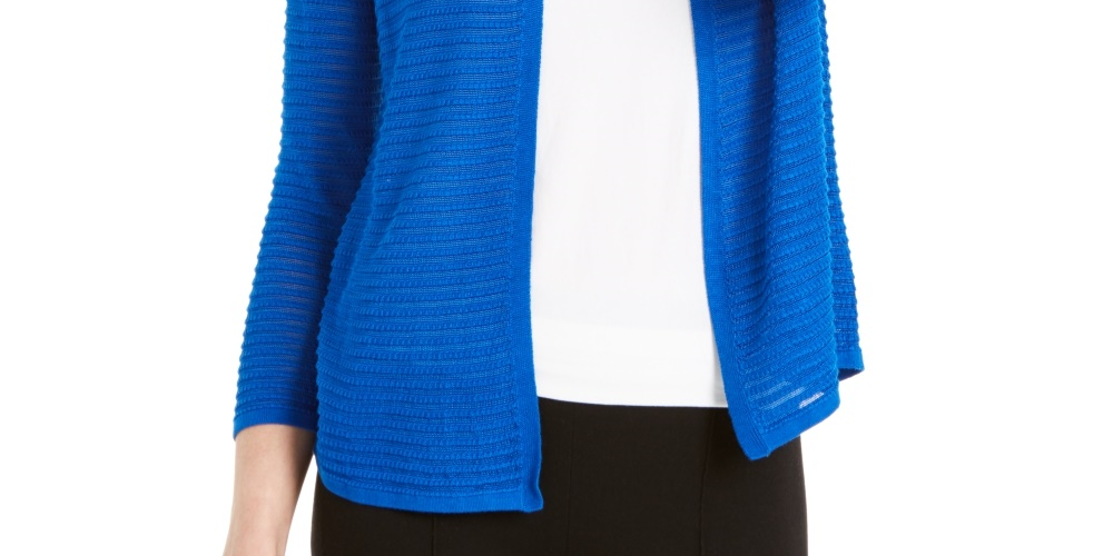 Alfani Women's Textured Ottoman-Ribbed Cardigan  Blue Size XX-Large