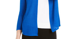 Alfani Women's Textured Ottoman-Ribbed Cardigan  Blue Size XX-Large