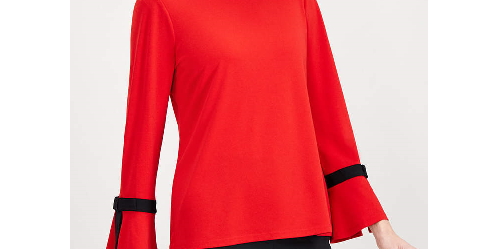 Charter Club Women's Tie Detail Crepe Top Red Size Petite Small