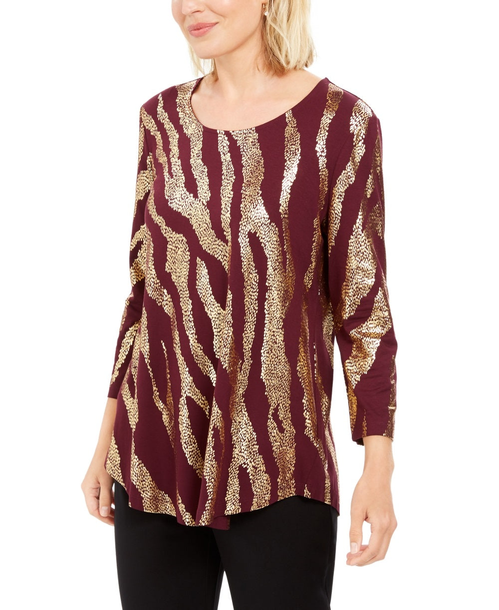JM Collection Women's Metallic Print Top Purple Size PS