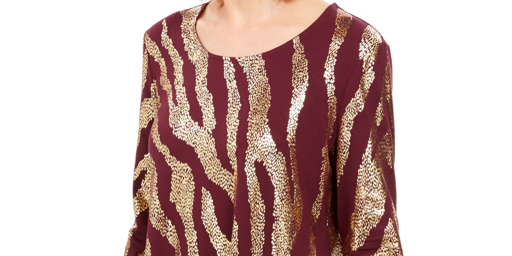 JM Collection Women's Metallic Print Top Purple Size PS