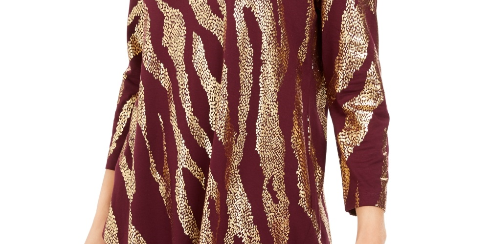 JM Collection Women's Metallic Print Top Purple Size PS