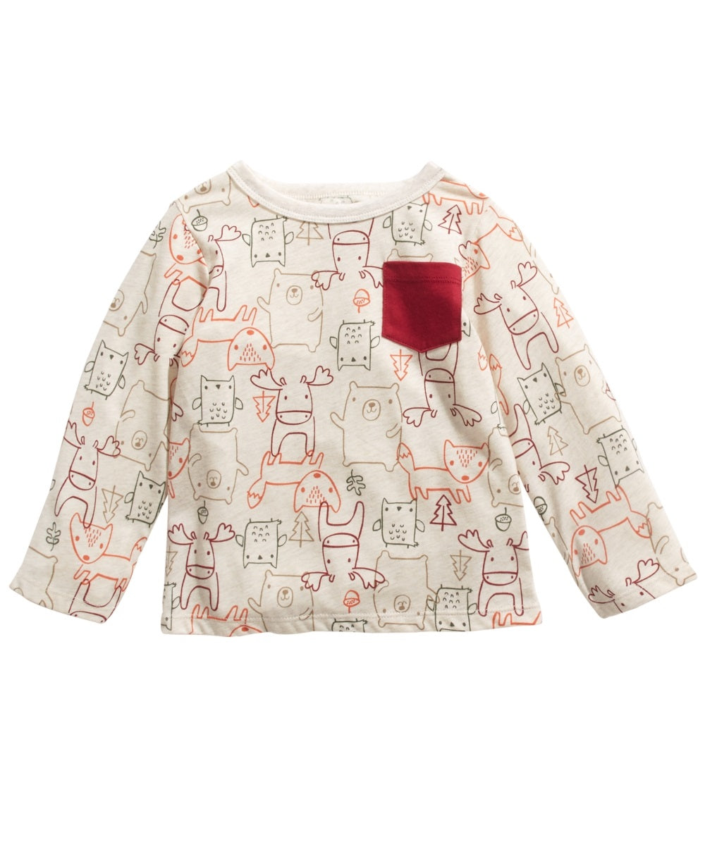 First Impressions Baby Boy's Long Sleeve Woodland Animals T-Shirt Beige Size 12 Months