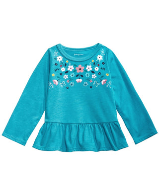 First Impressions Baby Girl's Cotton Floral-Print Peplum-Hem Tunic Blue Size 6-9MOS