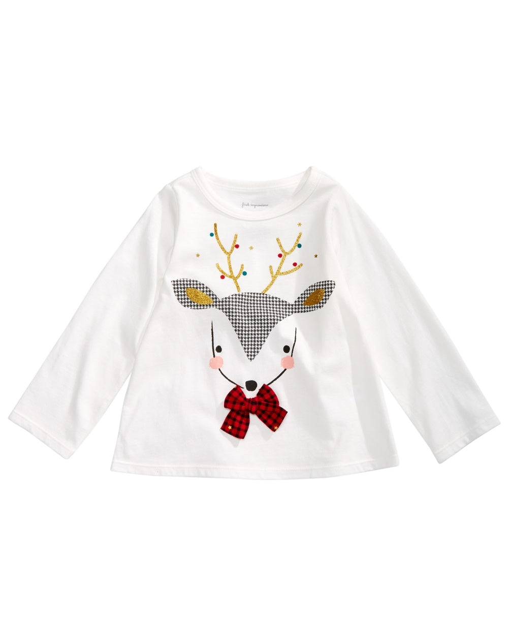 First Impressions Baby Girl's Reindeer Applique T-Shirt  White Size 18MOS